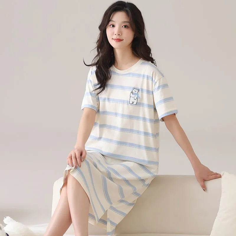 JINXU Nightgown Women's Light Blue-2