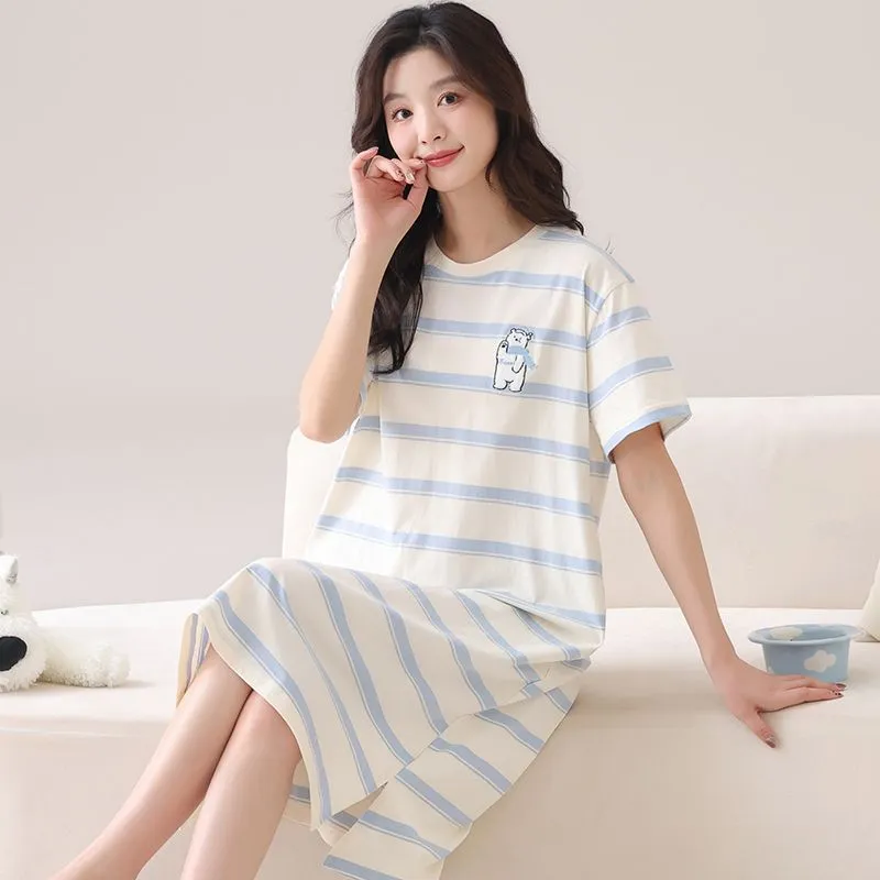 JINXU Nightgown Women's Light Blue-4