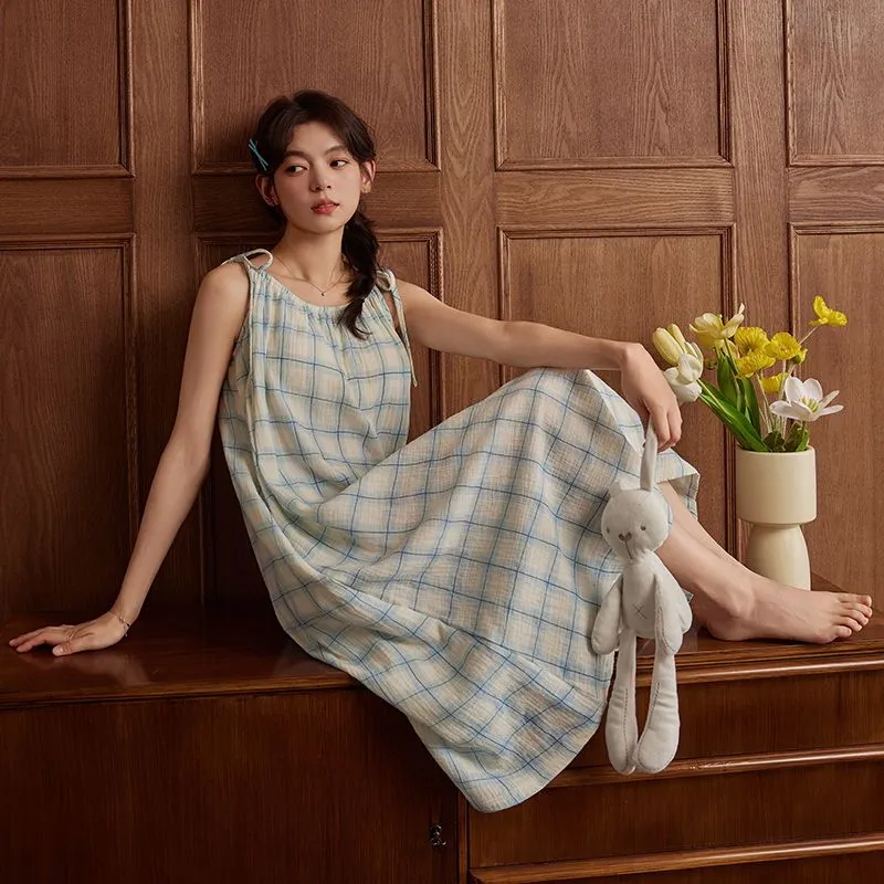JINXU Nightgown Women's Light Blue-3
