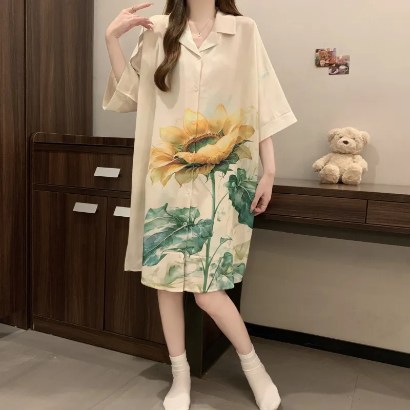 JINXU Nightgown Women's Beige Apricot-2