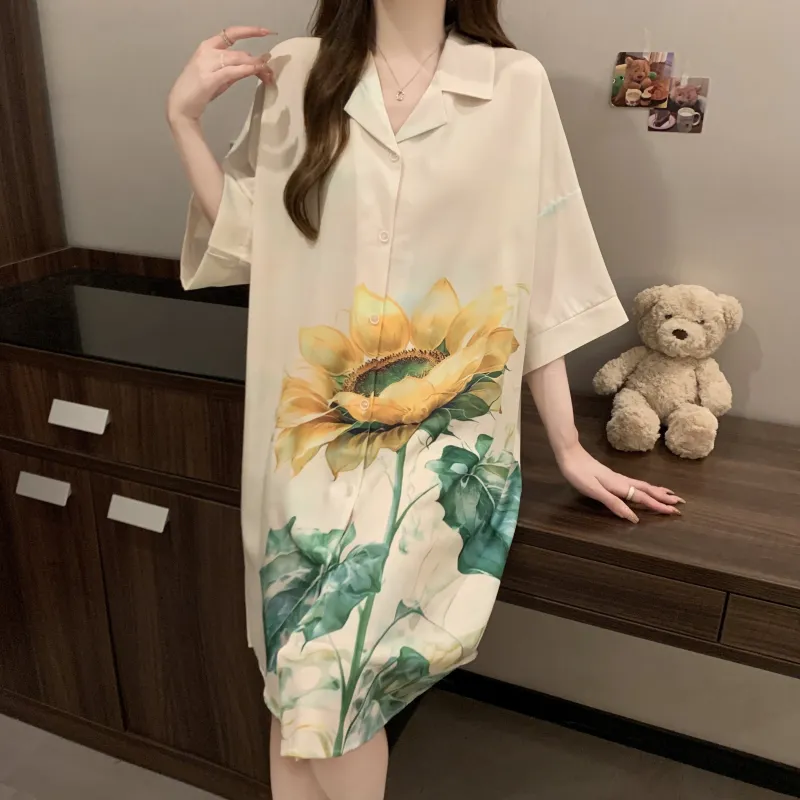 JINXU Nightgown Women's Beige Apricot-4