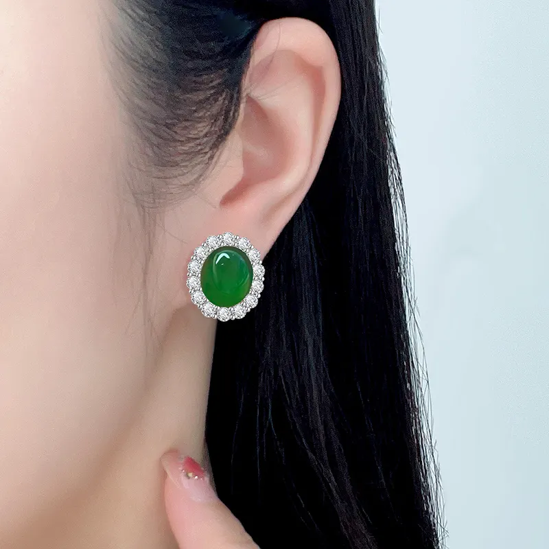 COISE Chalcedony Jade Stud Earrings Women's-5