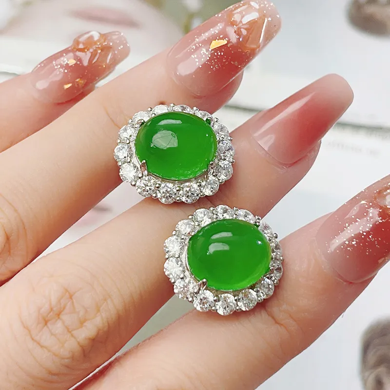 COISE Chalcedony Jade Stud Earrings Women's-4