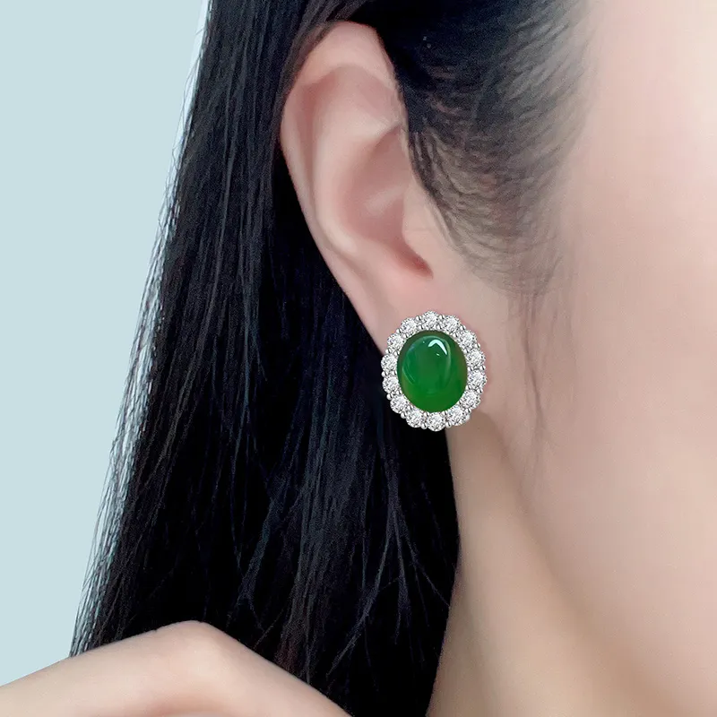 COISE Chalcedony Jade Stud Earrings Women's-2