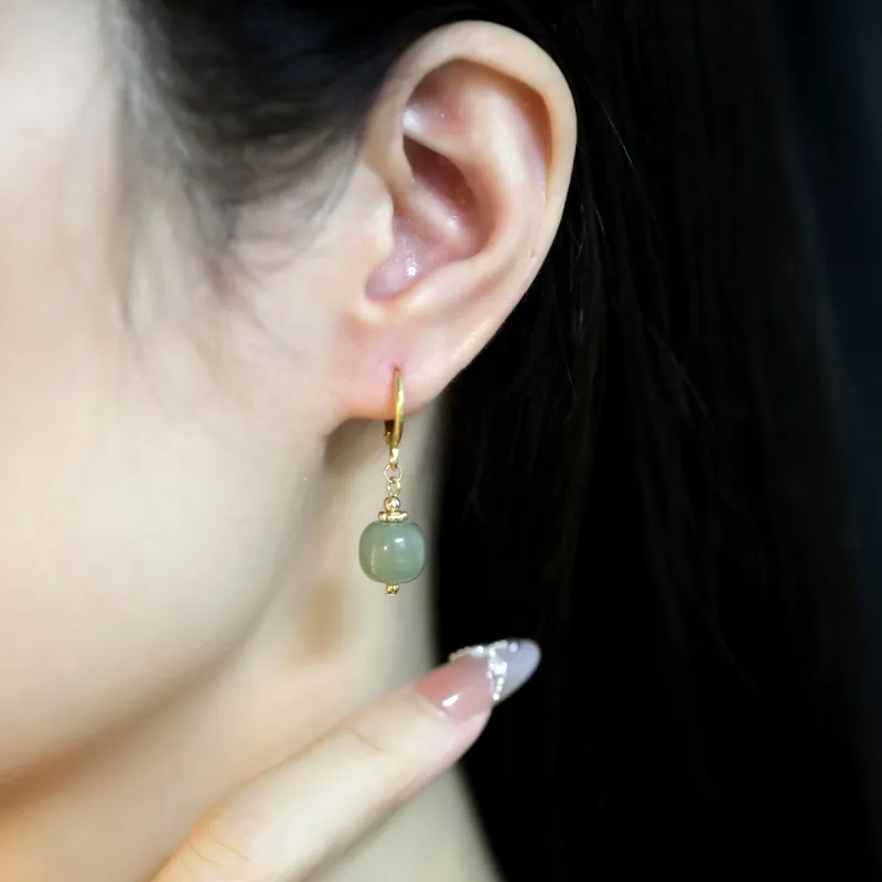 COISE Hetian Jade Earrings Pale Greenish White Jade Women's-2