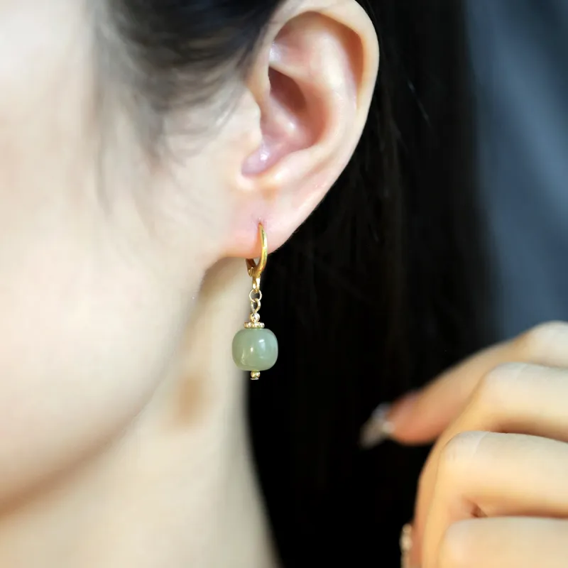 COISE Hetian Jade Earrings Pale Greenish White Jade Women's-3