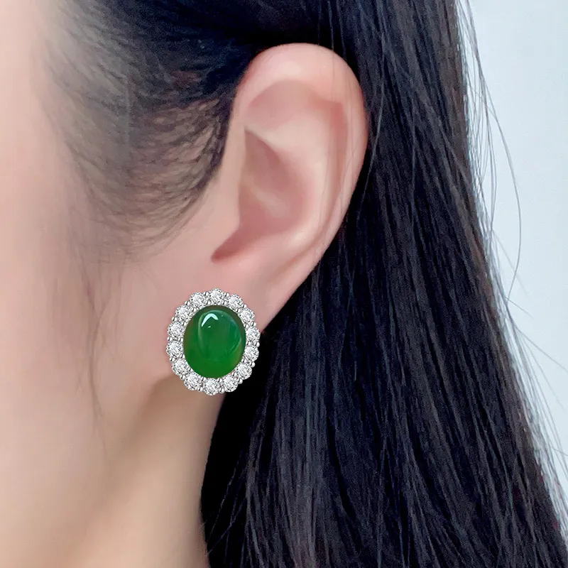 COISE Chalcedony Jade Stud Earrings Women's-1