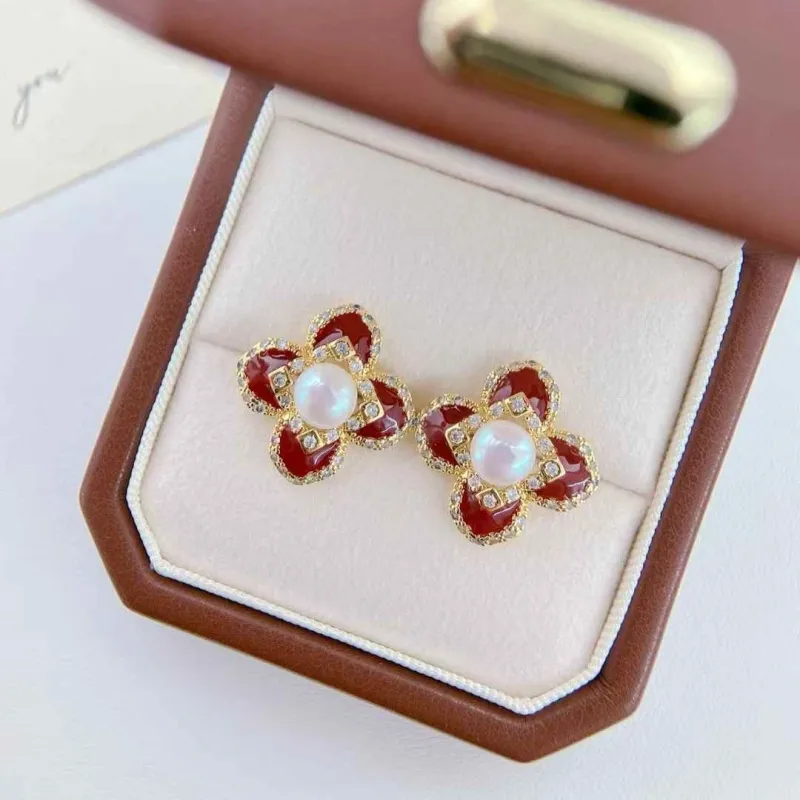ORDI Pearl Stud Earrings Women's-4