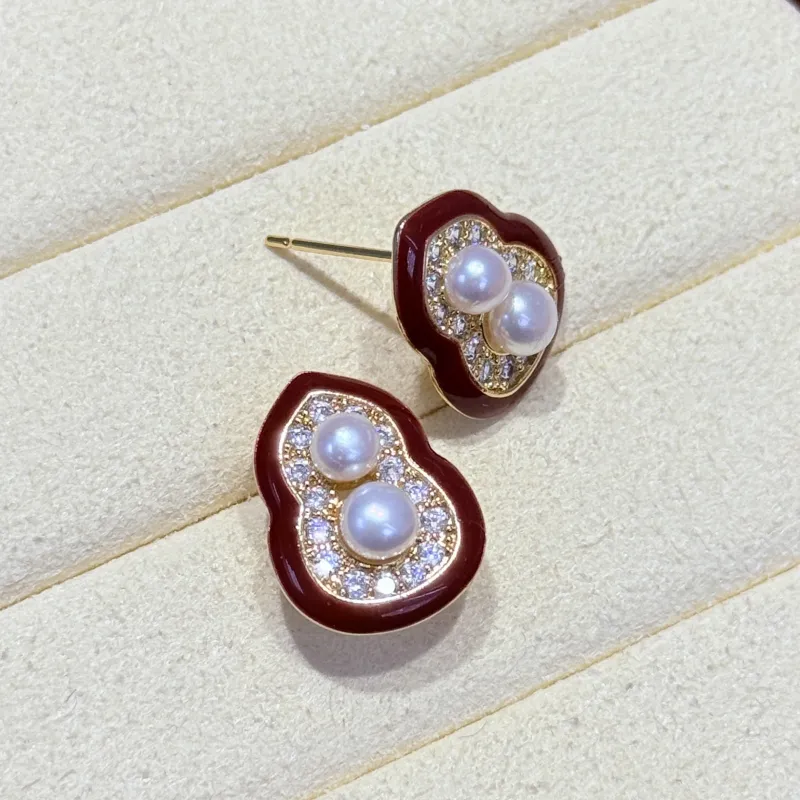 ORDI Pearl Stud Earrings Women's-3