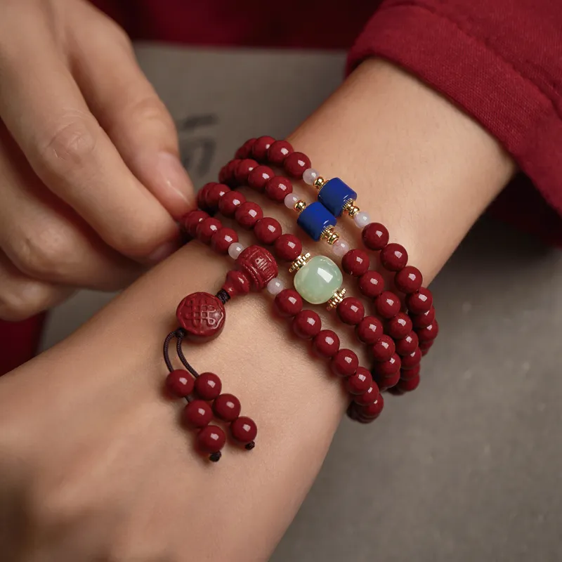 Yi Mingju Reconstructed Cinnabar Jade Bracelets Unisex-2