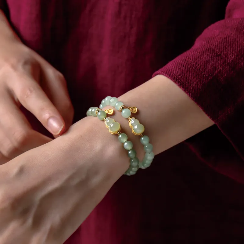 Yi Mingju Hetian Jade Bracelets Women's Pale Greenish White Jade-5