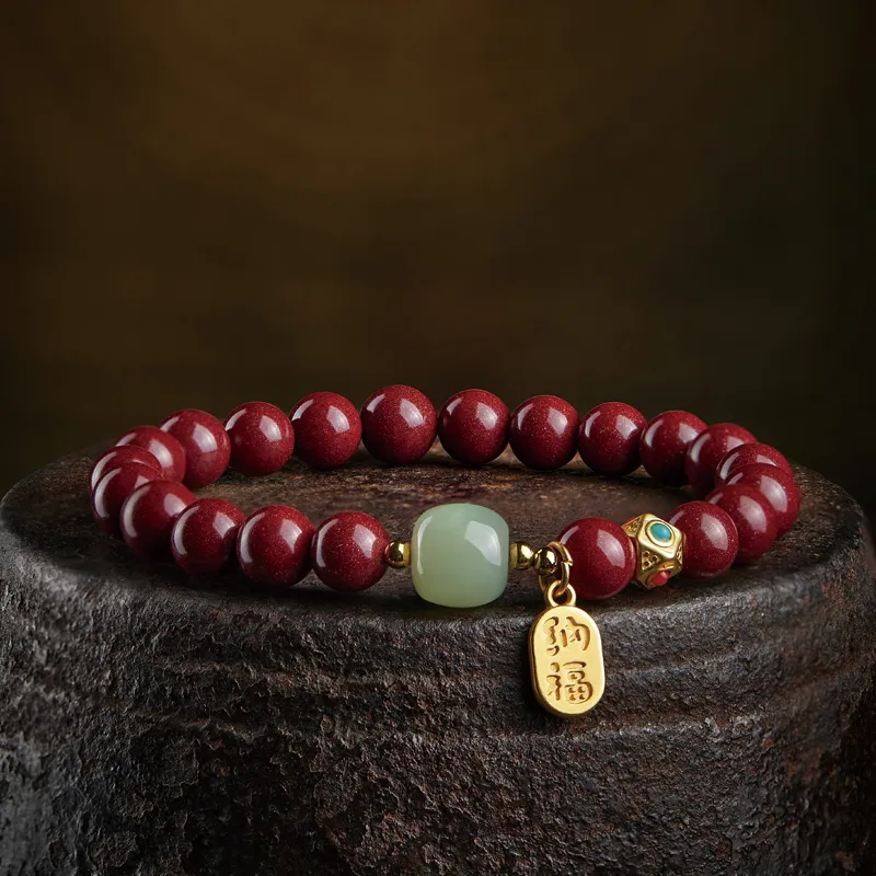 Yi Mingju Reconstructed Cinnabar Jade Bracelets Unisex-1