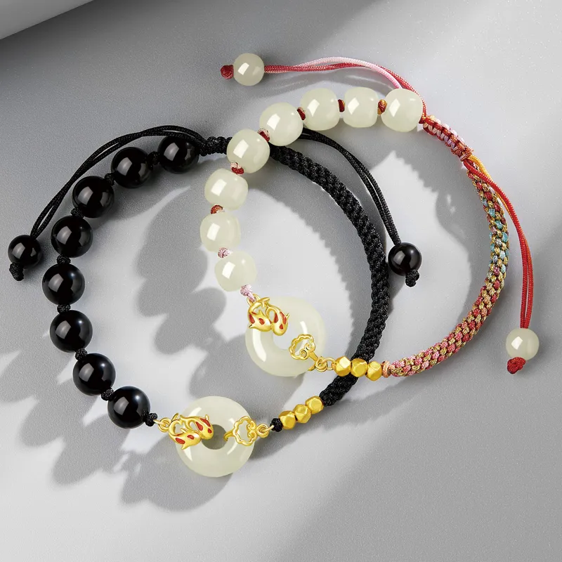 Yi Mingju Bracelets Pale Greenish White Jade Unisex-4