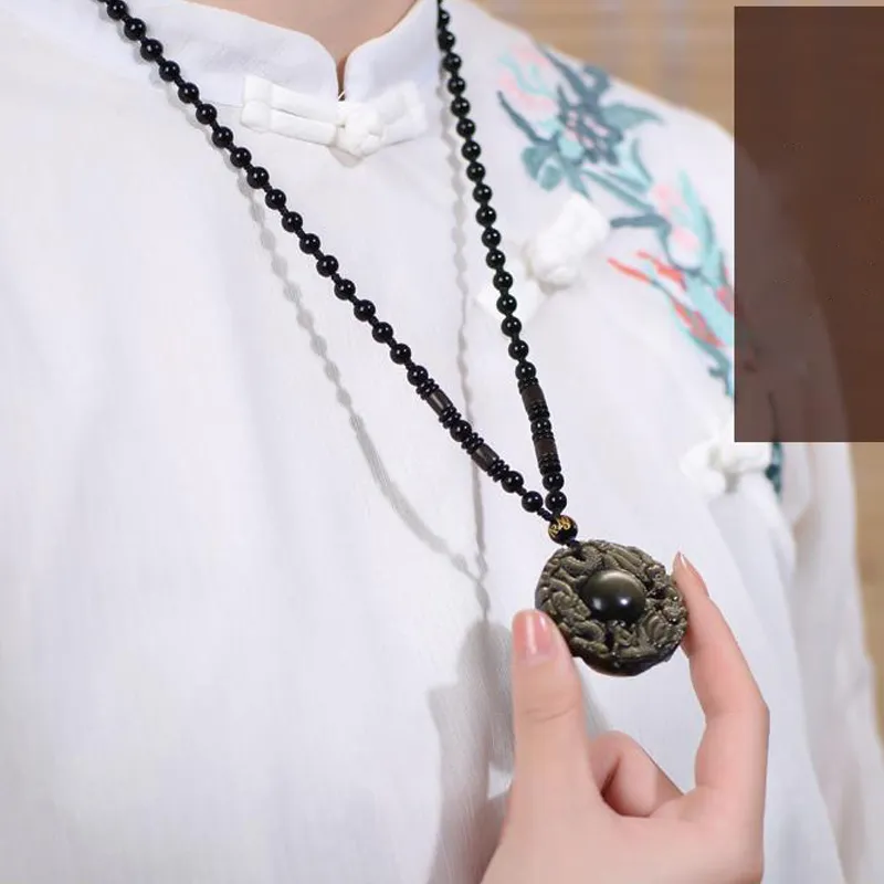 Yi Mingju Obsidian Jade Pendants Unisex-4