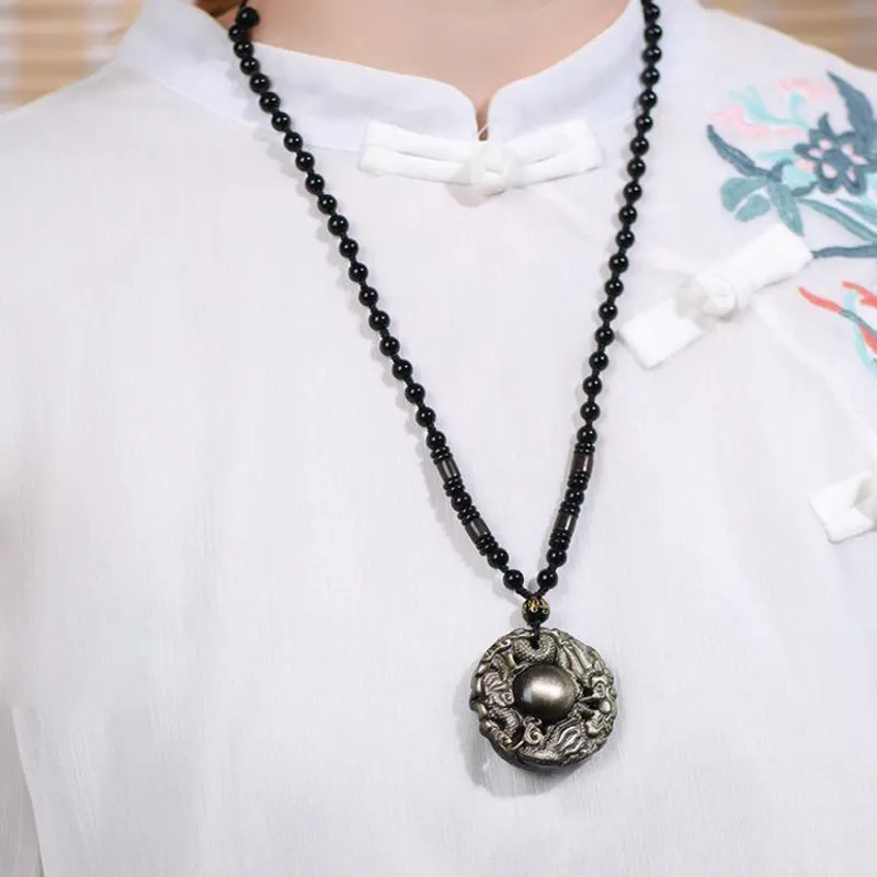 Yi Mingju Obsidian Jade Pendants Unisex-2