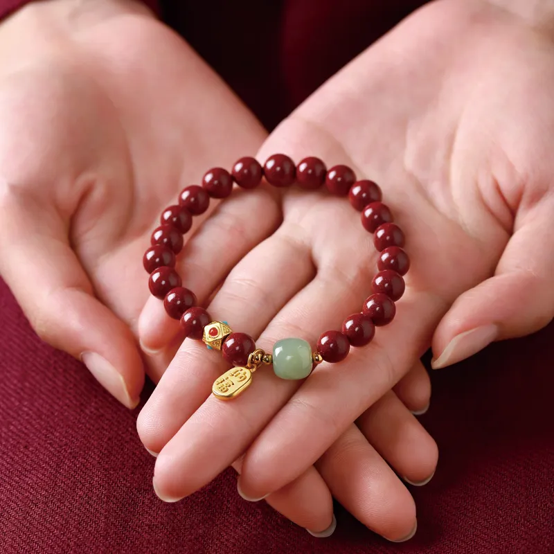 Yi Mingju Reconstructed Cinnabar Jade Bracelets Unisex-4