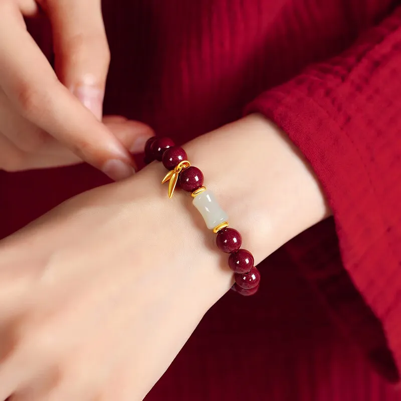 Yi Mingju Reconstructed Cinnabar Jade Bracelets Women's-2