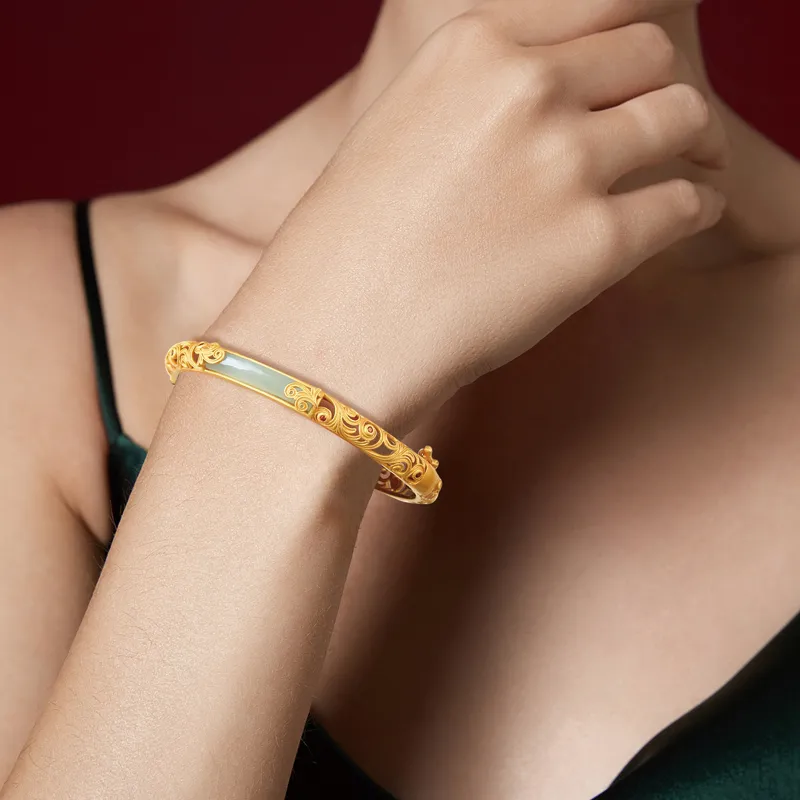 Yi Mingju Hetian Jade Bangles Women's Green Jade-3