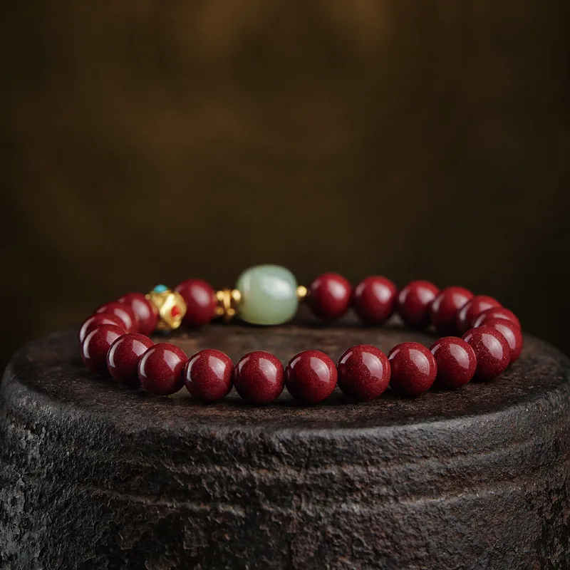 Yi Mingju Reconstructed Cinnabar Jade Bracelets Unisex-2