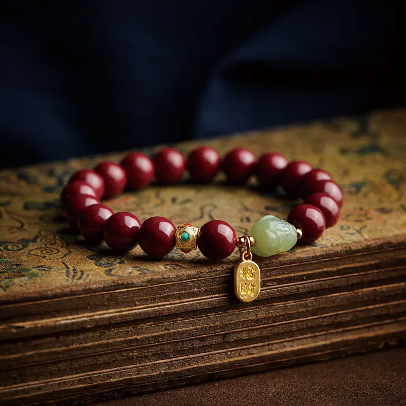 Yi Mingju Reconstructed Cinnabar Jade Bracelets Unisex-2