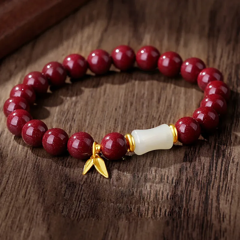 Yi Mingju Reconstructed Cinnabar Jade Bracelets Women's-3
