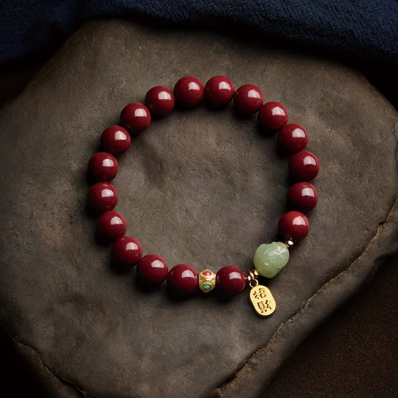 Yi Mingju Reconstructed Cinnabar Jade Bracelets Unisex-4