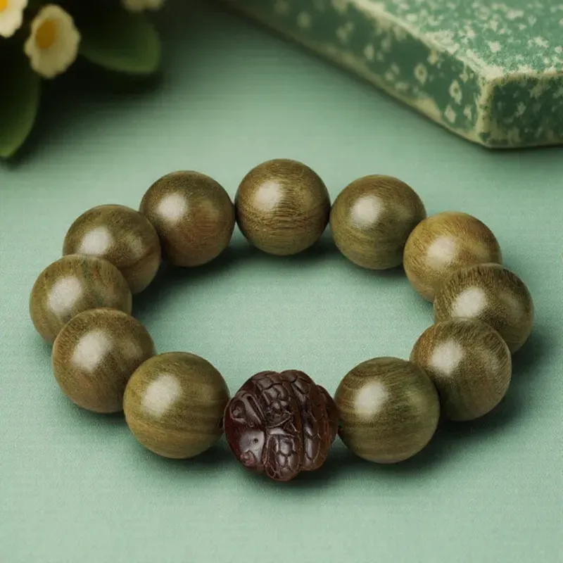 Yi Mingju Green Sandalwood Bracelets Men's-4