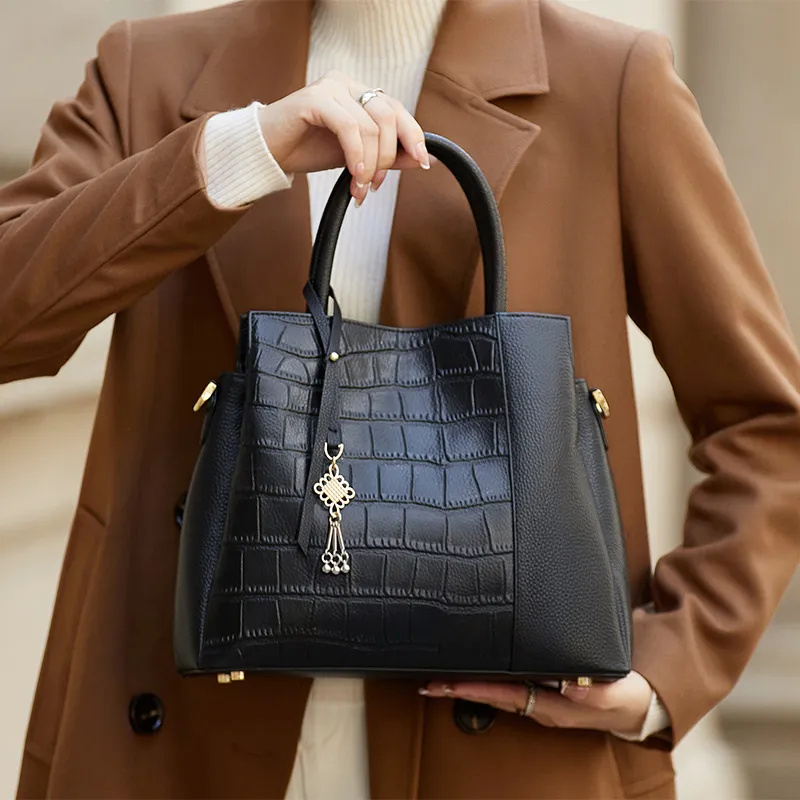 ZOOLER Cow Leather Mother Bag Mid Age Handbag Medium Size Women's Black/Blue/Dusty Blue-5