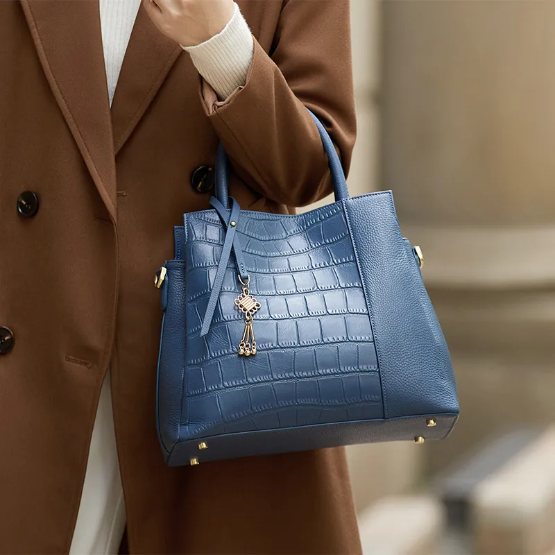 ZOOLER Cow Leather Mother Bag Mid Age Handbag Medium Size Women's Black/Blue/Dusty Blue-11