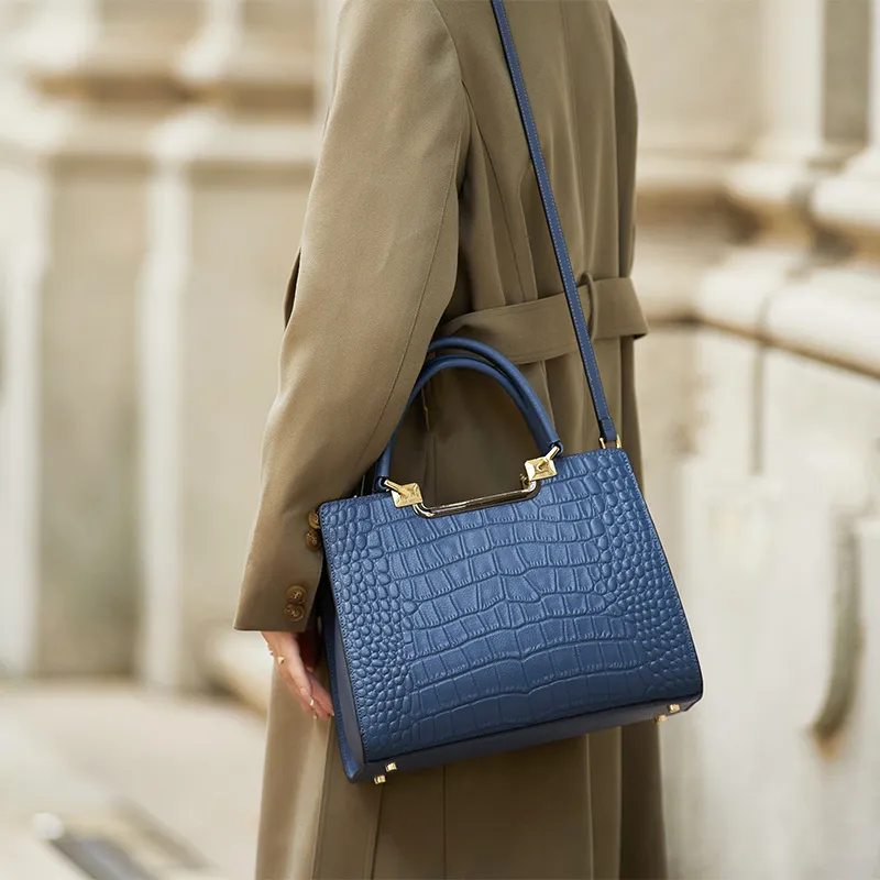 ZOOLER Top Grain Cow Leather Practical And Versatile Crossbody Handbag Tubas Women's Blue-5