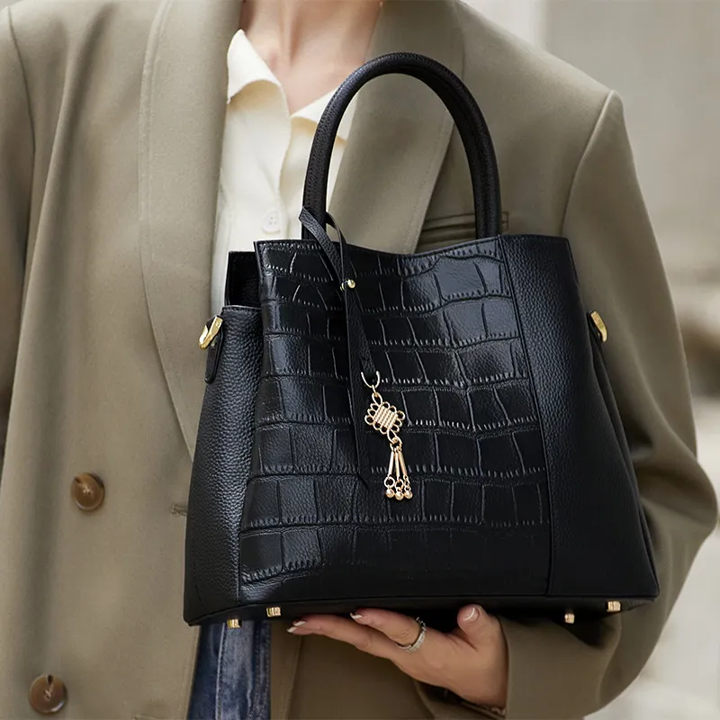 ZOOLER Cow Leather Mother Bag Mid Age Handbag Medium Size Women's Black/Blue/Dusty Blue-3