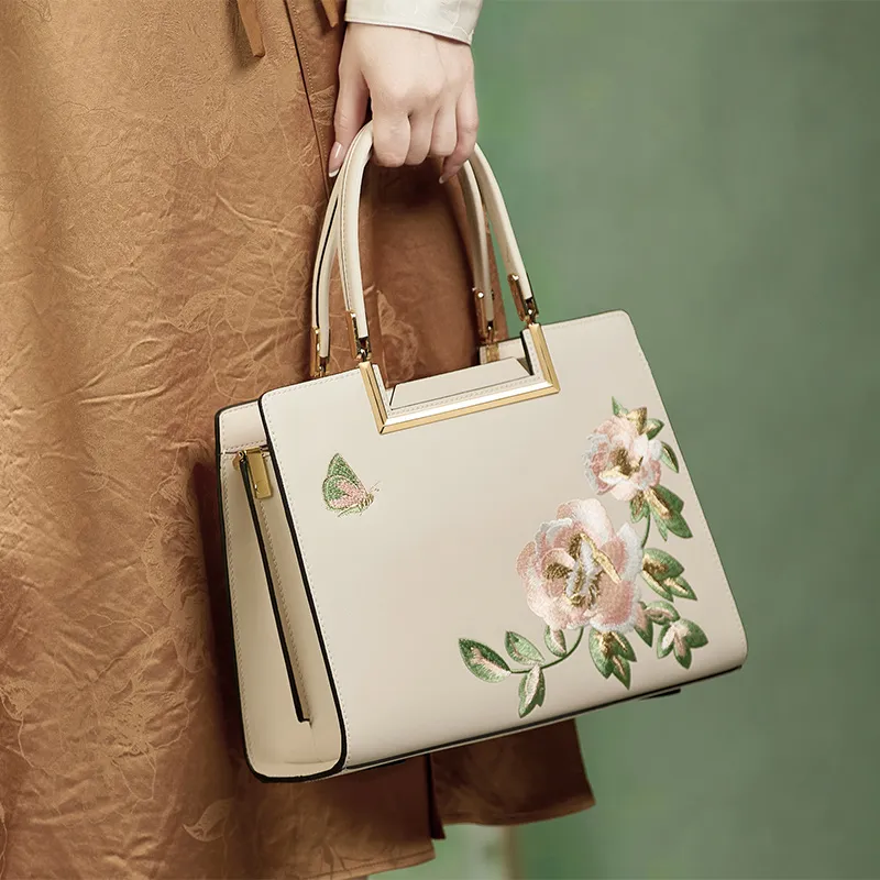 ZOOLER Cow Leather Shoulder Bag, Crossbody Bag Medium Size Women's Elegant White/Cream White/Forbidden City Red-4