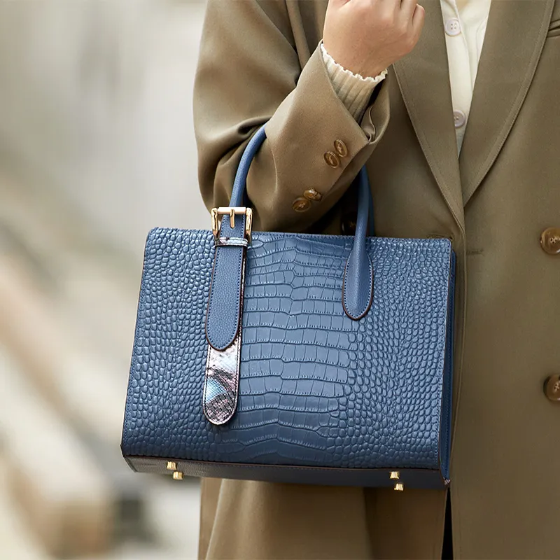 ZOOLER Top Grain Cow Leather Crossbody Handbag Medium Size Women's Blue, Black, Cookie-13