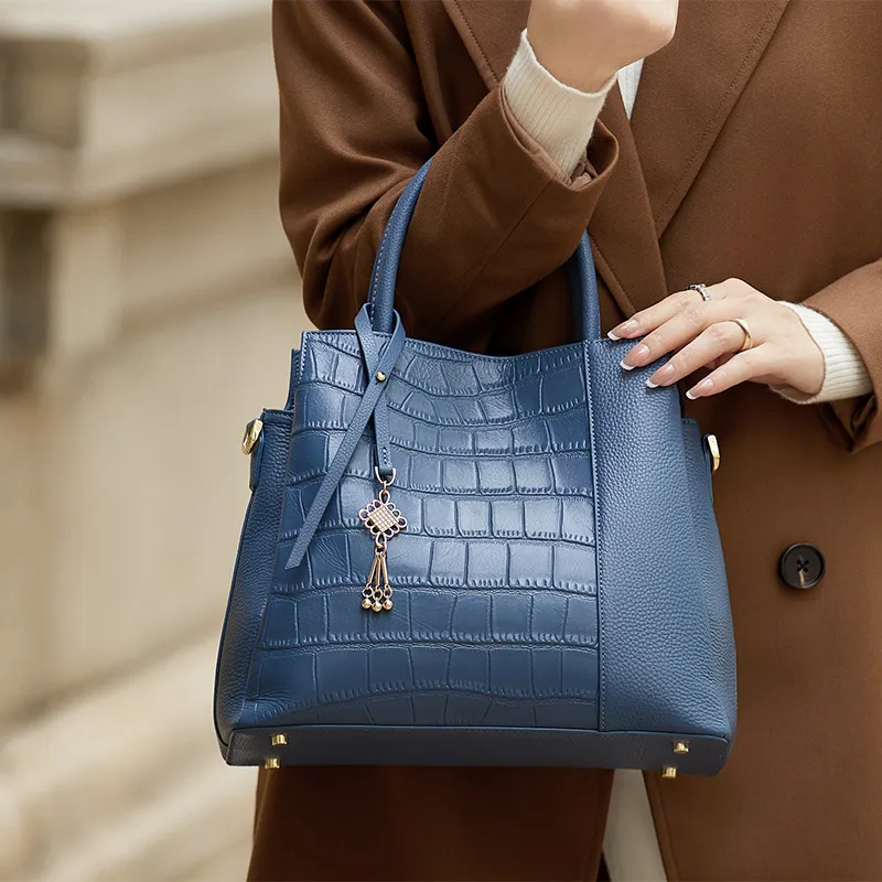 ZOOLER Cow Leather Mother Bag Mid Age Handbag Medium Size Women's Black/Blue/Dusty Blue-9