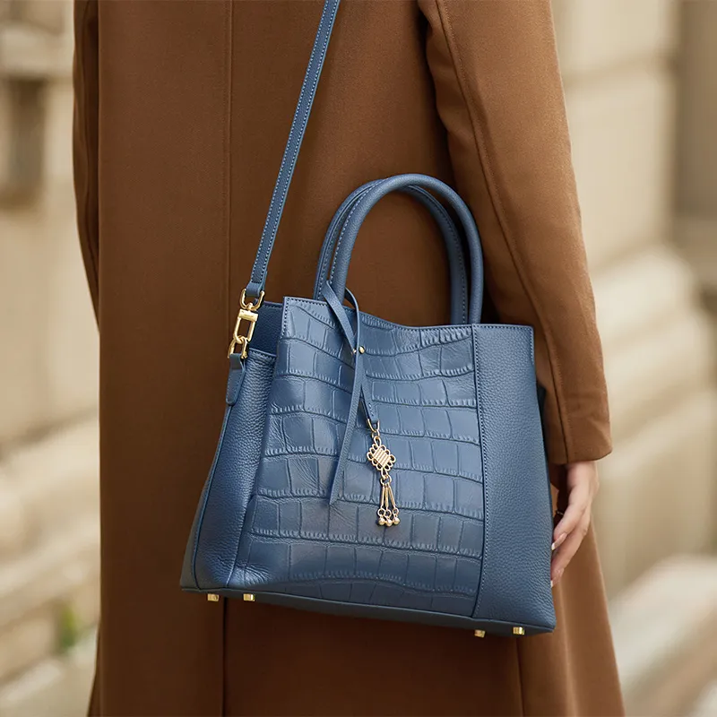 ZOOLER Cow Leather Mother Bag Mid Age Handbag Medium Size Women's Black/Blue/Dusty Blue-10
