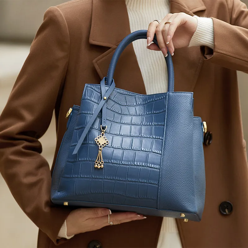 ZOOLER Cow Leather Mother Bag Mid Age Handbag Medium Size Women's Black/Blue/Dusty Blue-8