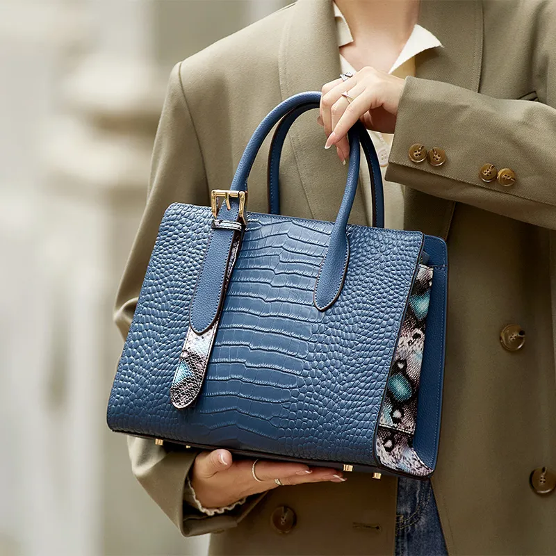 ZOOLER Top Grain Cow Leather Crossbody Handbag Medium Size Women's Blue, Black, Cookie-15