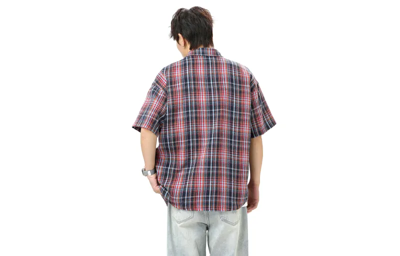 BENATRY Shirt Unisex Red And Blue Plaid-1