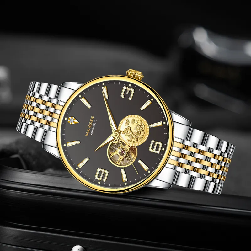 MXXSEE Greeting Card Writing A Box For You Mechanical Movement Steel Strap Watch Men's Watches White Dial-8