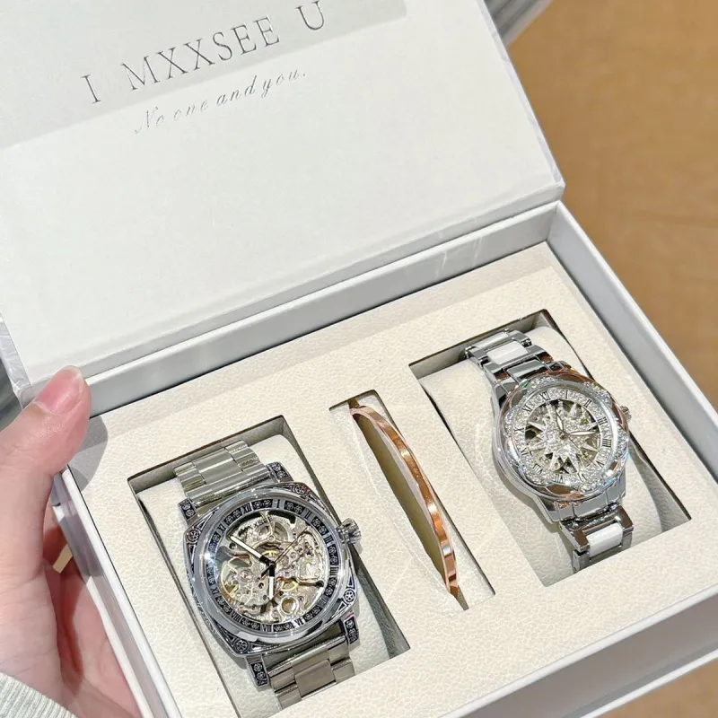 MXXSEE Automatic Mechanical Movement Steel Strap Watch Unisex Cut Out Dial-23