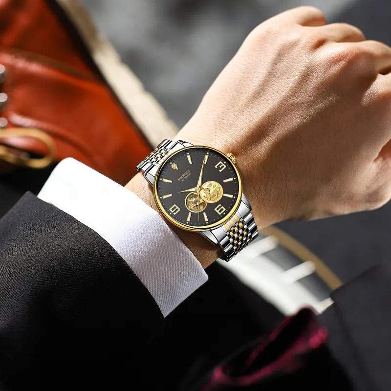 MXXSEE Greeting Card Writing A Box For You Mechanical Movement Steel Strap Watch Men's Watches White Dial-7
