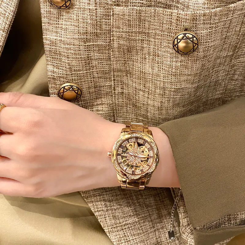 MXXSEE Automatic Mechanical Movement Steel Strap Watch Unisex Cut Out Dial-12
