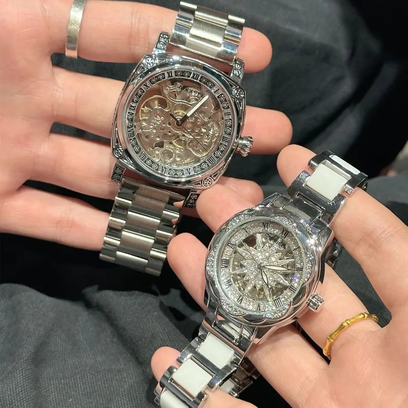 MXXSEE Automatic Mechanical Movement Steel Strap Watch Unisex Cut Out Dial-25