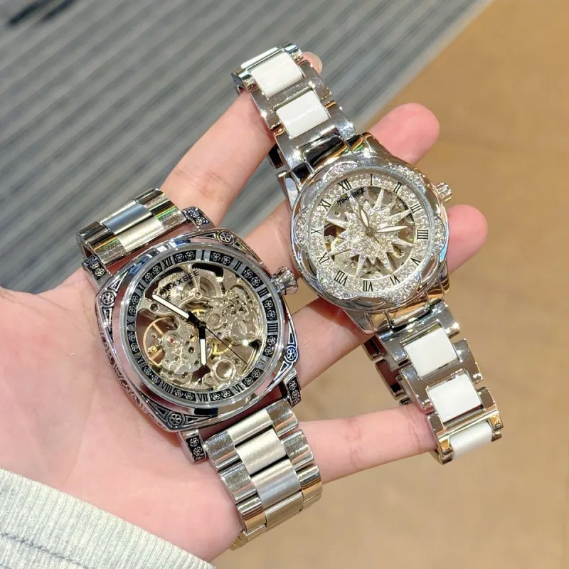 MXXSEE Automatic Mechanical Movement Steel Strap Watch Unisex Cut Out Dial-29