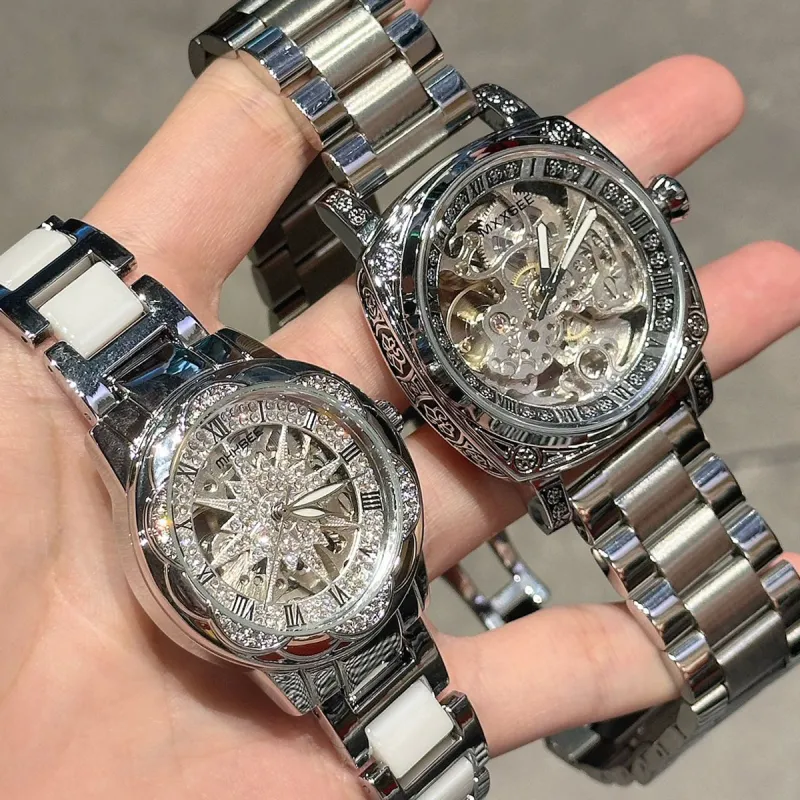 MXXSEE Automatic Mechanical Movement Steel Strap Watch Unisex Cut Out Dial-27