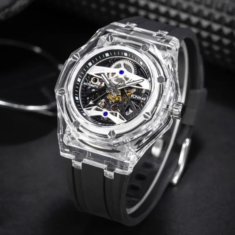 RONMAR Glacier Collection Automatic Mechanical Movement Rubber Strap Watch Unisex White Dial-46
