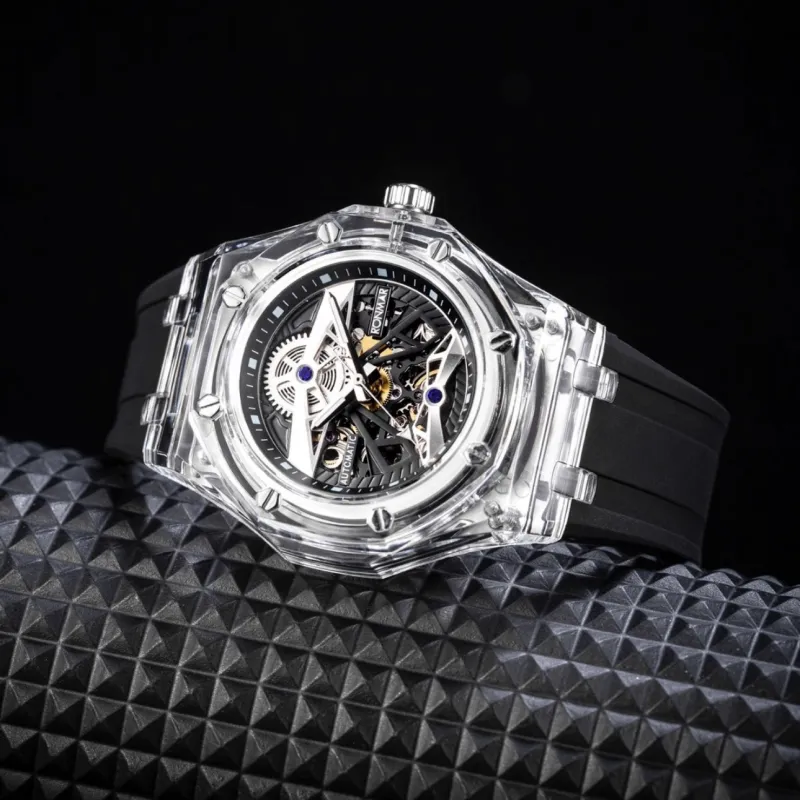 RONMAR Glacier Collection Automatic Mechanical Movement Rubber Strap Watch Unisex White Dial-47
