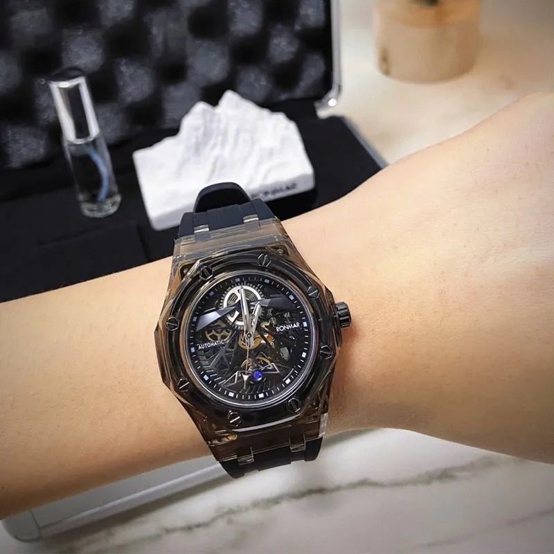 RONMAR Glacier Collection Automatic Mechanical Movement Rubber Strap Watch Unisex White Dial-9