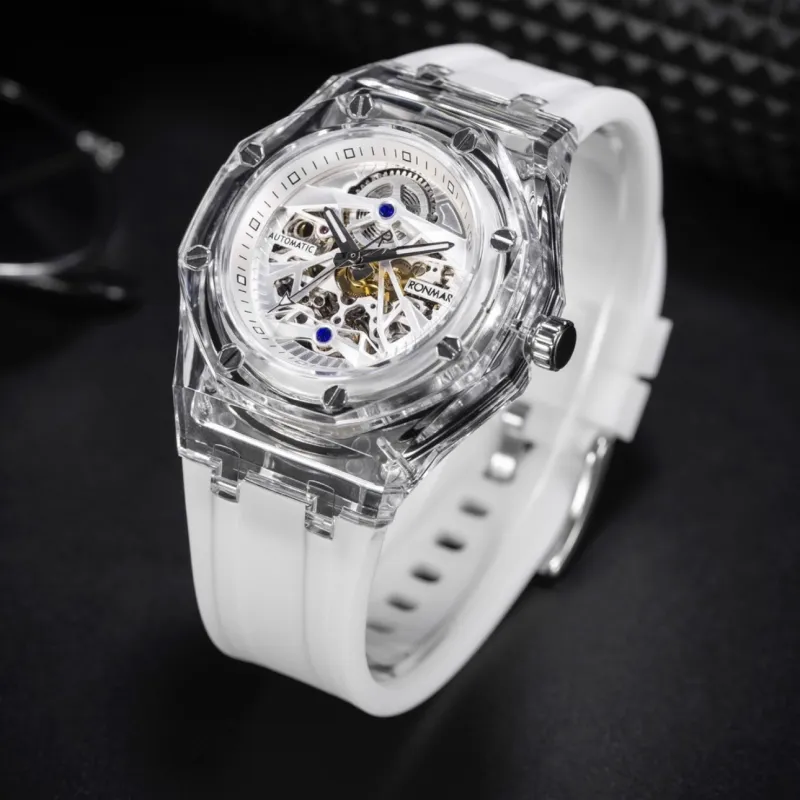 RONMAR Glacier Collection Automatic Mechanical Movement Rubber Strap Watch Unisex White Dial-2
