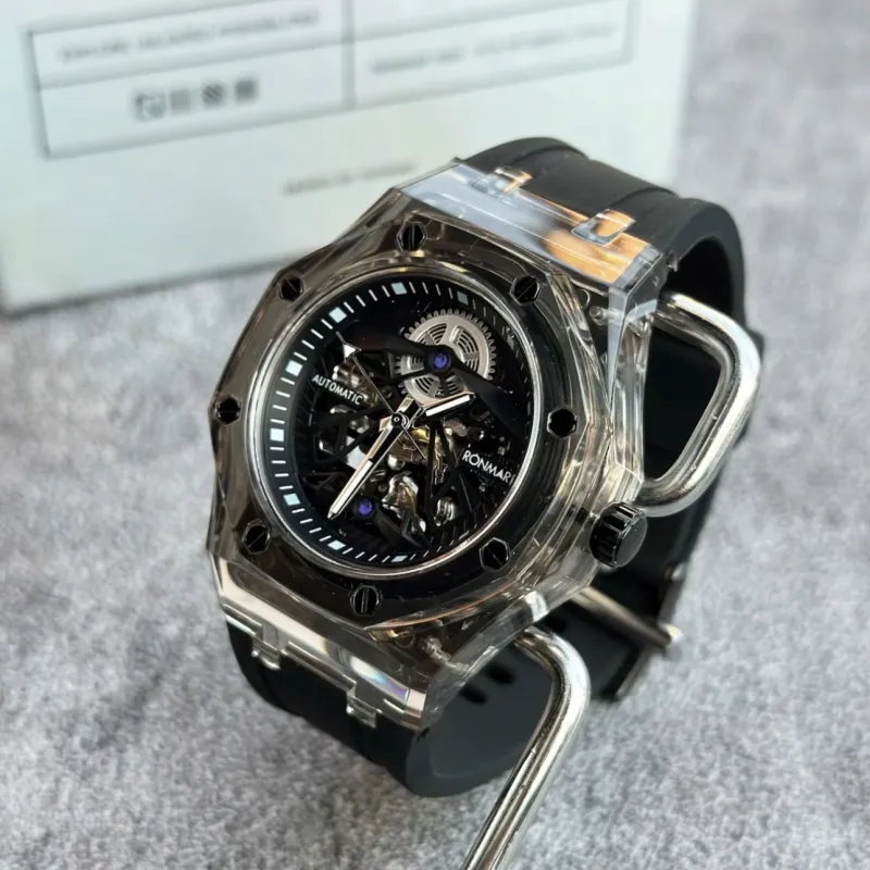 RONMAR Glacier Collection Automatic Mechanical Movement Rubber Strap Watch Unisex White Dial-7